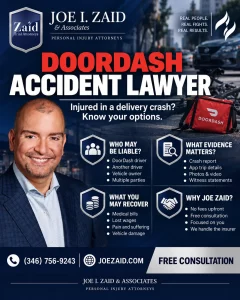 Doordash accident lawyer in texas infographic informing readers what their options are after suffering an injury involving a dasher
