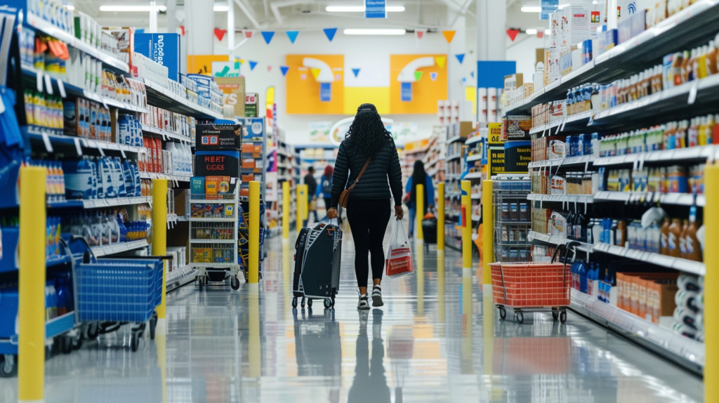 Customer shopping at walmart avoiding injuries