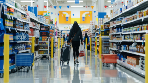 Customer shopping at walmart avoiding injuries