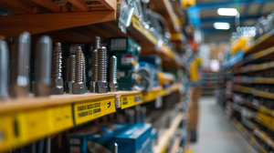 dangerous screw sticking out on shelf at Lowe's in Kentucky