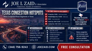 Infographic for traffic patterns across Houston and it's most congested roadways