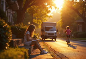 kids playing in street when package delivery truck is inbound