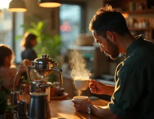 Café hirviendo en la cafetería