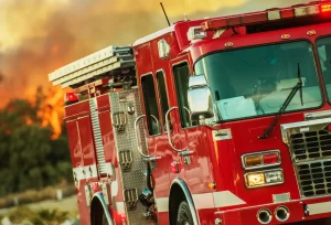 Firetruck responding to a burn injury