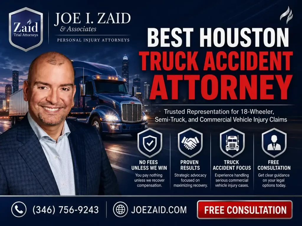 Houston Truck Accident attorney graphic displaying the benefits of a truck accident lawyer in Texas