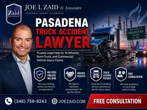 Pasadena Truck Accident lawyer graphic displaying the benefits of a truck accident attorney in Pasadena