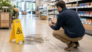 Person fallowing the steps of what to do after a slip and fall on someone else's property
