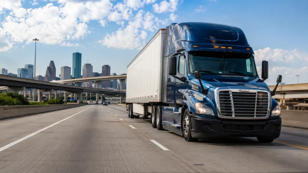 Truck driving along a Houston highway