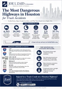 Infographic giving statistics on some of the reasons why Houston has the most dangerous highways for truck accidents