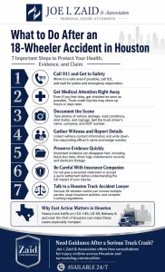 Infographic explaining what someone should do after being hit by a truck in Houston Texas