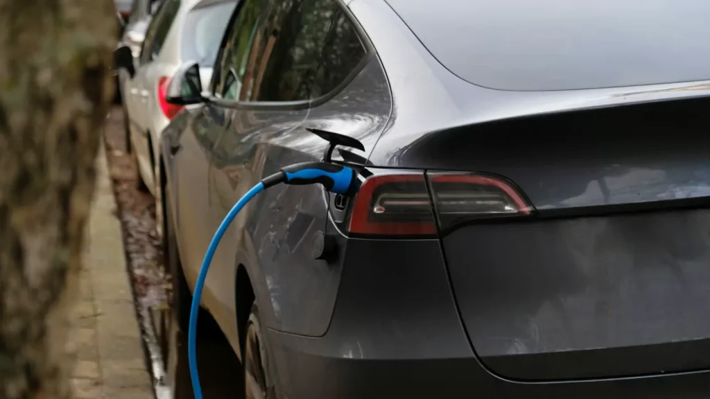 man charging tesla
