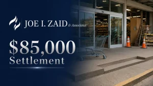 An unmarked hazard causing a broken foot injury and resulting in an $85k settlement