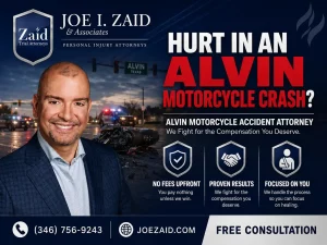 Alvin motorcycle accident attorney infographic explaining the perks of a motorcycle accident lawyer in Alvin, TX