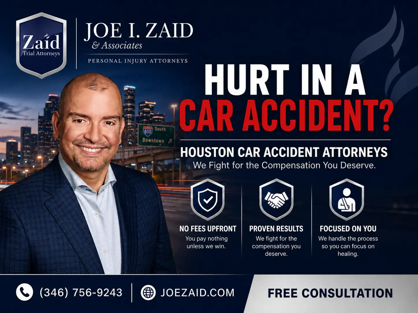 Houston car accident attorney infographic by joe i. zaid & associates explaining why a car accident attorney is important