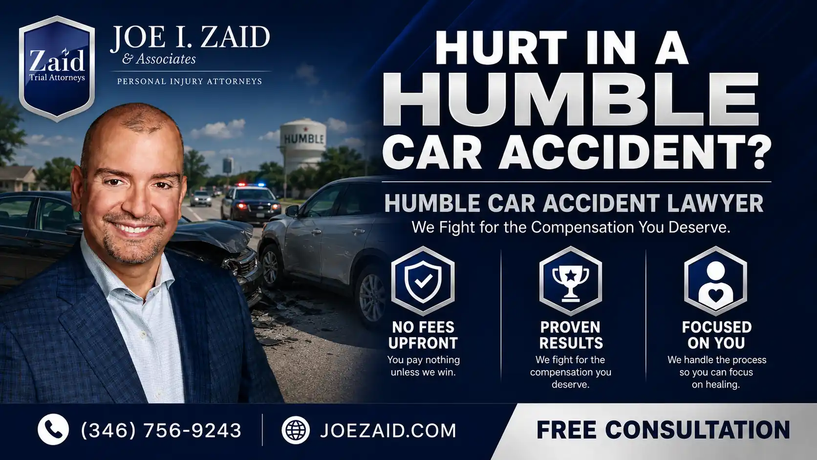 Joe I. Zaid Infographic for a humble car accident attorney explaining how our firm can help