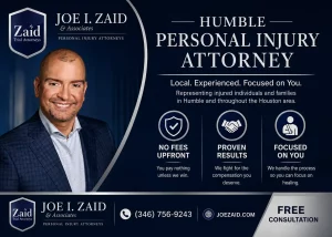 Humble injury attorney infographic explaining the benefits offered by Joe I. Zaid & Associates