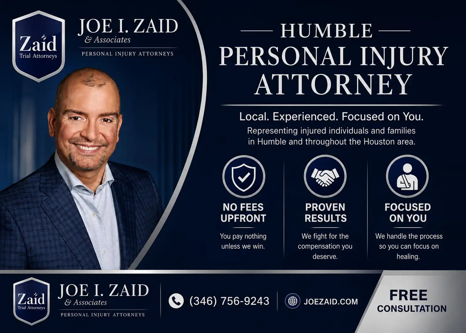 Humble personal injury attorney infographic explaining the benefits offered by Joe I. Zaid & Associates