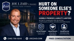 Humble premises liability lawyer infographic by Joe I. Zaid & Associates explaining why a lawyer helps in a premises liability case