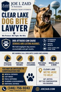 Infographic for dog bites in Clear Lake, Texas on how to stay safe, and what to do if you're attacked