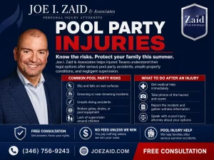 Infographic by Joe I. Zaid explaining pool injury risks