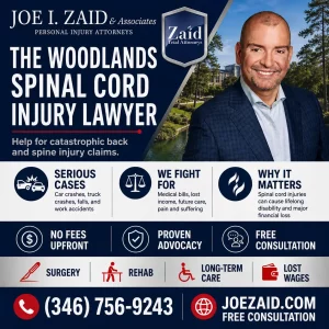 Infographic explaining causes of Spinal cord injuries and how the woodlands spinal cord injury lawyer can help