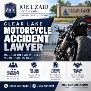 Infographic showing the benefits of a hiring a Clear lake motorcycle accident lawyer at Joe I. Zaid & Associates