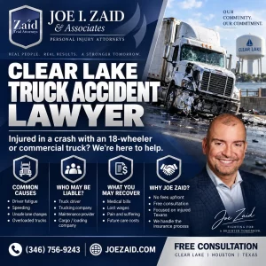 Clear Lake truck accident lawyer infographic about truck and 18 wheeler accident claims