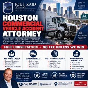 A commercial vehicle accident attorney in Houston infographic explaining how Joe I. Zaid & Associates have the best commercial vehicle lawyers