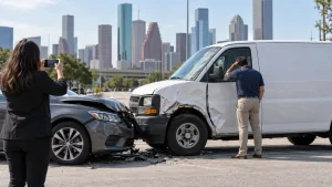Man and woman determine who is liable after an accident between a personal car and a company vehicle