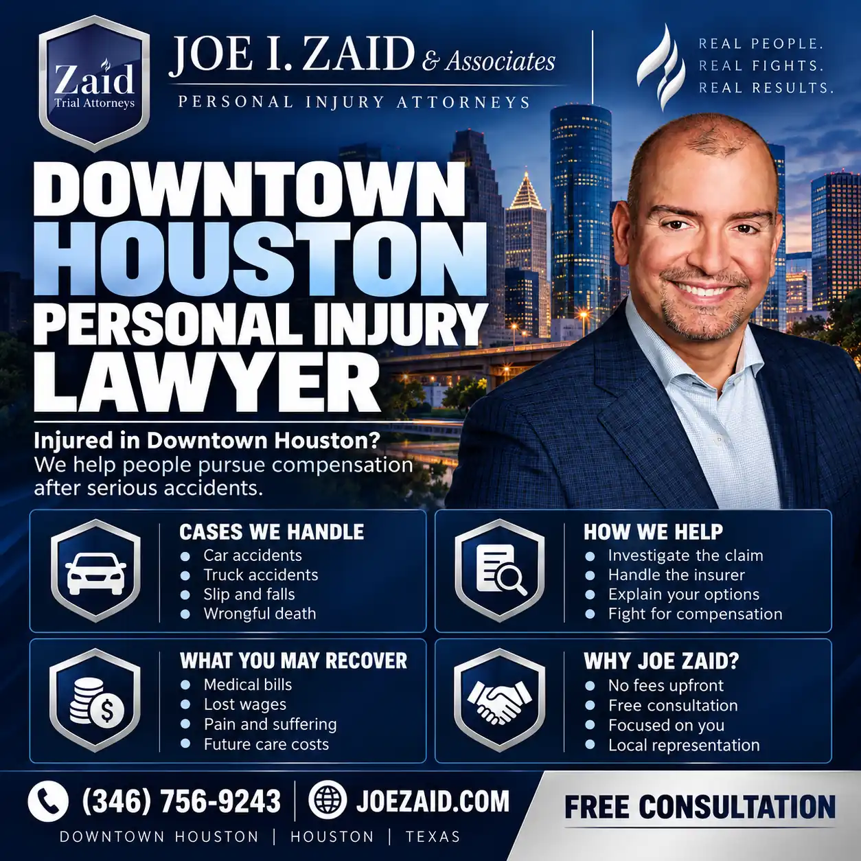 Downtown houston personal injury lawyer infographic explaining the different types of compensation someone can recover from a valid injury claim