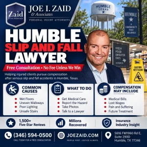 Humble slip and fall lawyer infographic explaining the common types of injuries that slip and falls in Texas can cause