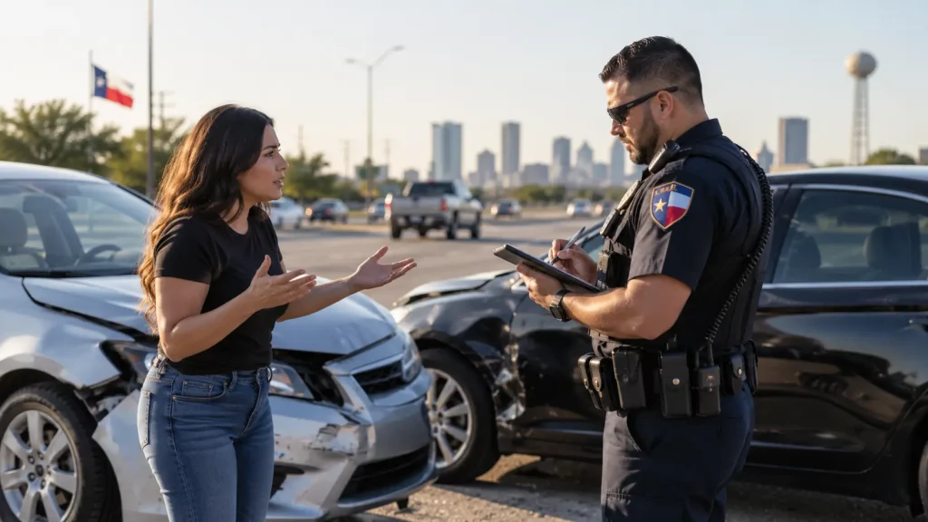 Woman getting a wrong police report after a car accident